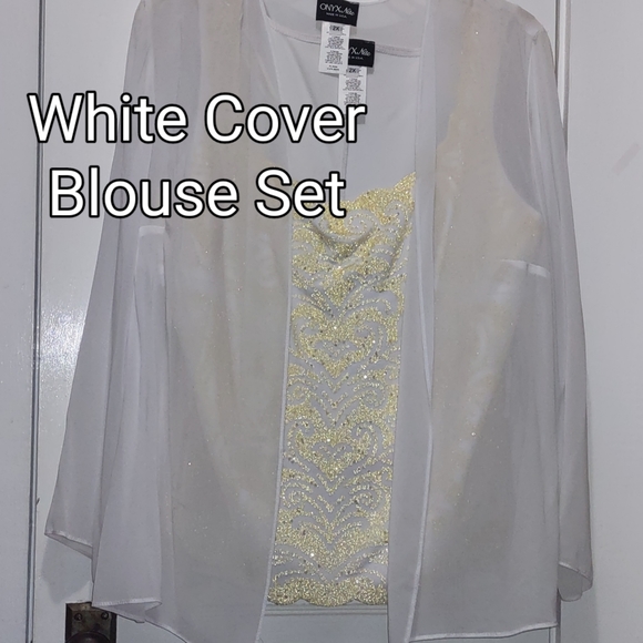 Classy 2pc Gold Glitter  Blouse + Shell set - Picture 5 of 17